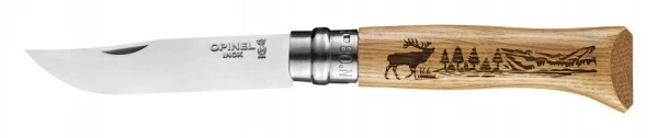 Нож Opinel №8, нержавеющая сталь, рукоять дуб, гравировка олень, 002332 Нож Opinel №8, нержавеющая сталь, рукоять дуб, гравировка олень, 002332
