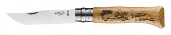 Нож Opinel №8, нержавеющая сталь, рукоять дуб, гравировка рыба, 002334 Нож Opinel №8, нержавеющая сталь, рукоять дуб, гравировка рыба, 002334