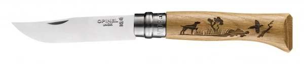 Нож Opinel №8, нержавеющая сталь, рукоять дуб, гравировка собака, 002335 Нож Opinel №8, нержавеющая сталь, рукоять дуб, гравировка собака, 002335
