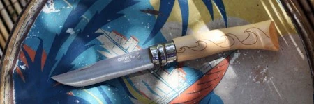 Нож Opinel №7 Nature, нержавеющая сталь, рукоять самшит, гравировка волны, 001552