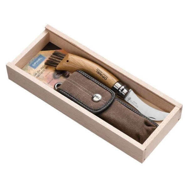 Нож грибника Opinel №8,  нержавеющая сталь, рукоять дуб, чехол, деревянный футляр, 001327 Нож грибника Opinel №8,  нержавеющая сталь, рукоять дуб, чехол, деревянный футляр, 001327