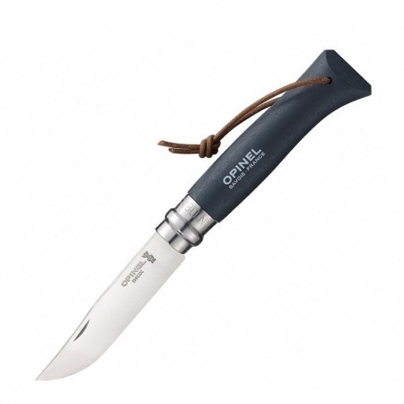 Нож Opinel №8 Trekking, нержавеющая сталь, кожаный темляк, серый, 001706