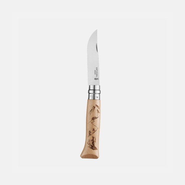 Нож Opinel №8 Alpine adventures, нержавеющая сталь, рукоять бук, гравировка пеший туризм Нож Opinel №8 Alpine adventures, нержавеющая сталь, рукоять бук, гравировка пеший туризм