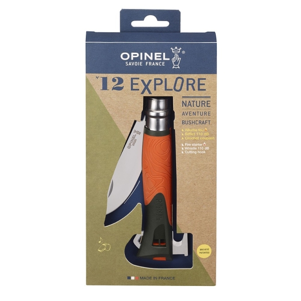 Нож Opinel №12 Explore c инструментом для удаления клещей, оранжевый, 002454