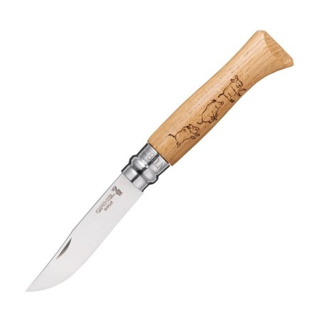 Нож Opinel №8 Animalia, нержавеющая сталь, рукоять дуб, гравировка кабан, 001624