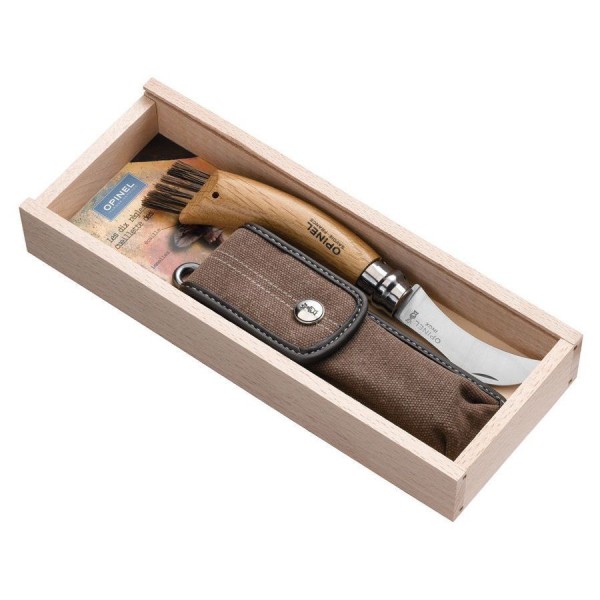 Нож грибника Opinel №8,  нержавеющая сталь, рукоять дуб, чехол, деревянный футляр, 001327 Нож грибника Opinel №8,  нержавеющая сталь, рукоять дуб, чехол, деревянный футляр, 001327