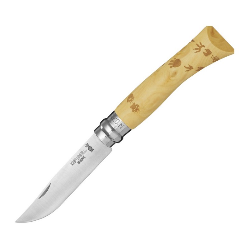 Нож Opinel №7 Nature, нержавеющая сталь, рукоять самшит, гравировка следы