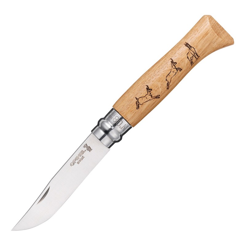 Нож Opinel №8 Animalia, нержавеющая сталь, рукоять дуб, гравировка серна