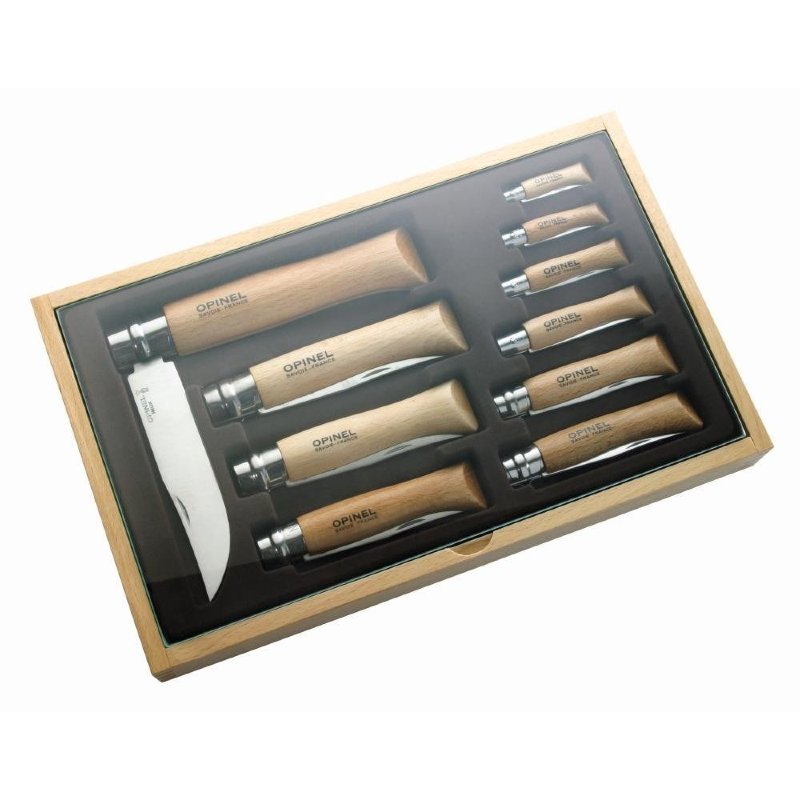 Набор Opinel в деревянной коробке из 10 ножей разных размеров из нержав стали