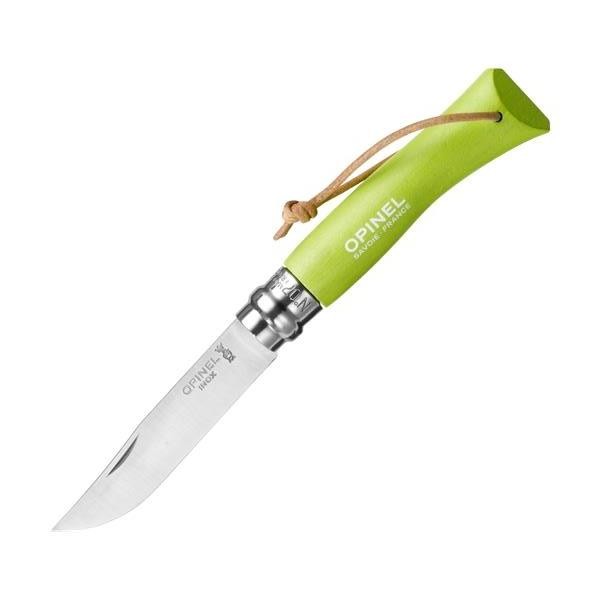 Нож Opinel №7 Trekking, нержавеющая сталь, кожаный темляк, светло-зеленый