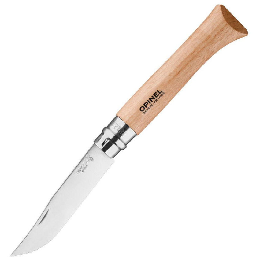 Нож Opinel №12, нержавеющая сталь, рукоять из бука, серрейторная заточка,002441