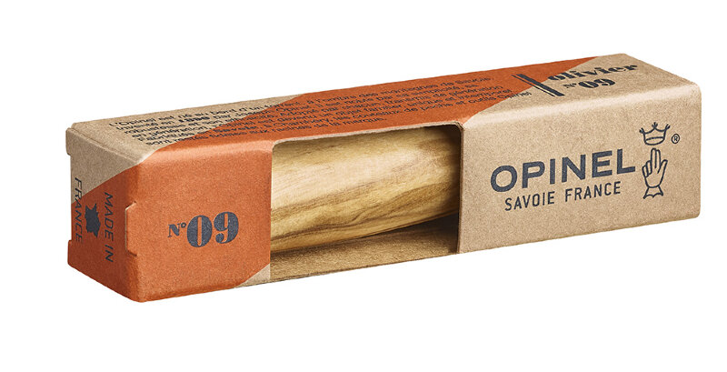 Нож Opinel №9 рукоять из оливкового дерева в картонной коробке, 002426