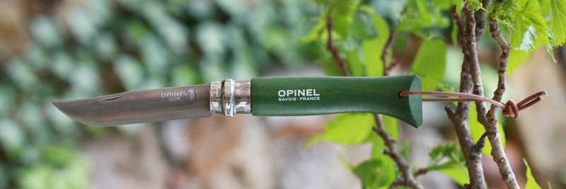 Нож Opinel №8 Trekking, нержавеющая сталь, кожаный темляк, хаки