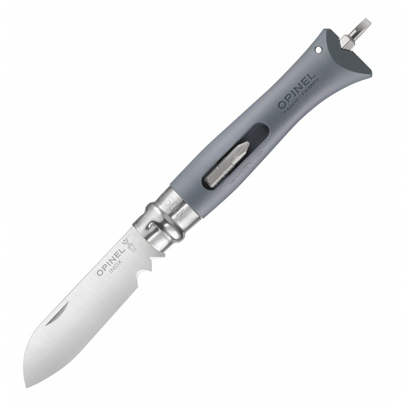 Нож Opinel №09 DIY, нержавеющая сталь, сменные биты, серый