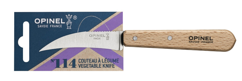 Нож для чистки овощей Opinel №114, деревянная рукоять, нержавеющая сталь, блистер, 001923