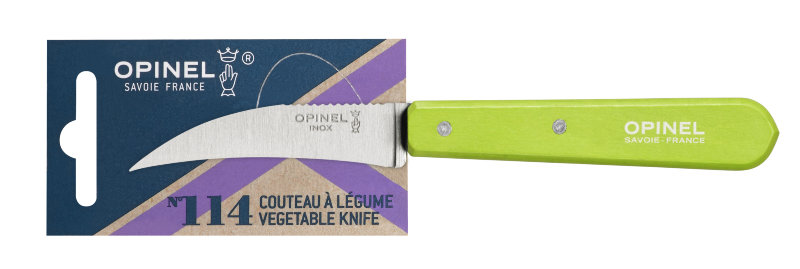 Нож для чистки овощей Opinel №114, деревянная рукоять, нержавеющая сталь, зеленый, блистер, 001925